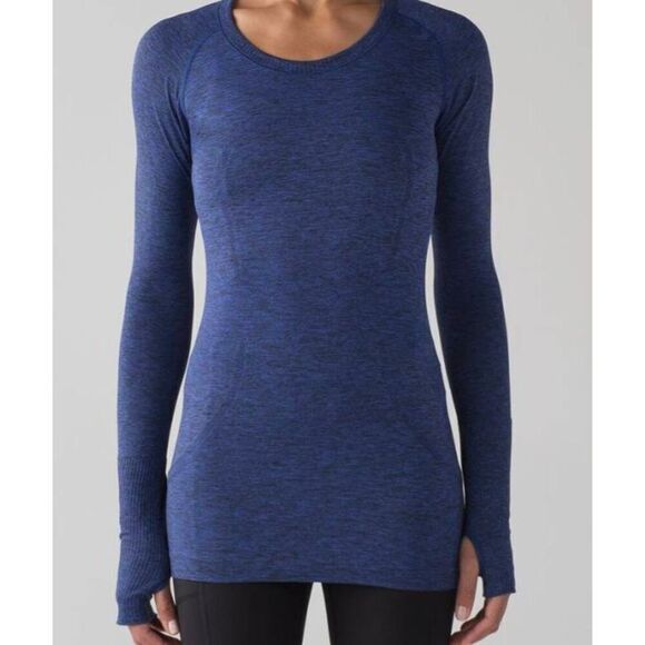 LULULEMON ATHLETICA Swiftly Tech Long Sleeve Crew In Blazer Blue/Black Size 4 - Picture 1 of 5